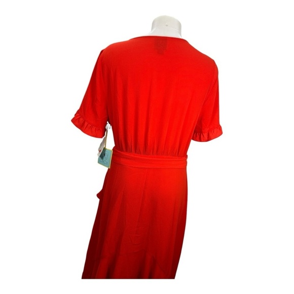 $139 CECE NEW Women’s Red Ruffled-Sleeve Cascading Belted Fit & Flare Dress 14 - Picture 6 of 16